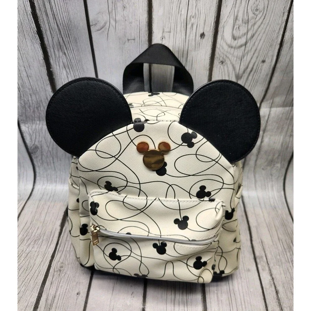 Disney Mickey Mouse Mini Backpack White Black Scribble Line Art 3D Ears Bioworld